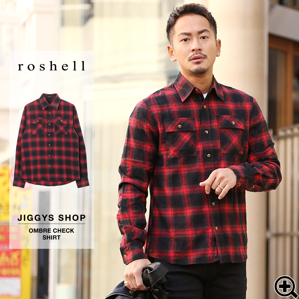 roshell オンブレチェックシャツ 長袖シャツ シャツ[品番