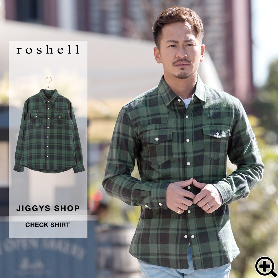 roshell グリーン チェックシャツ ネルシャツ[品番：JG000009265 ...