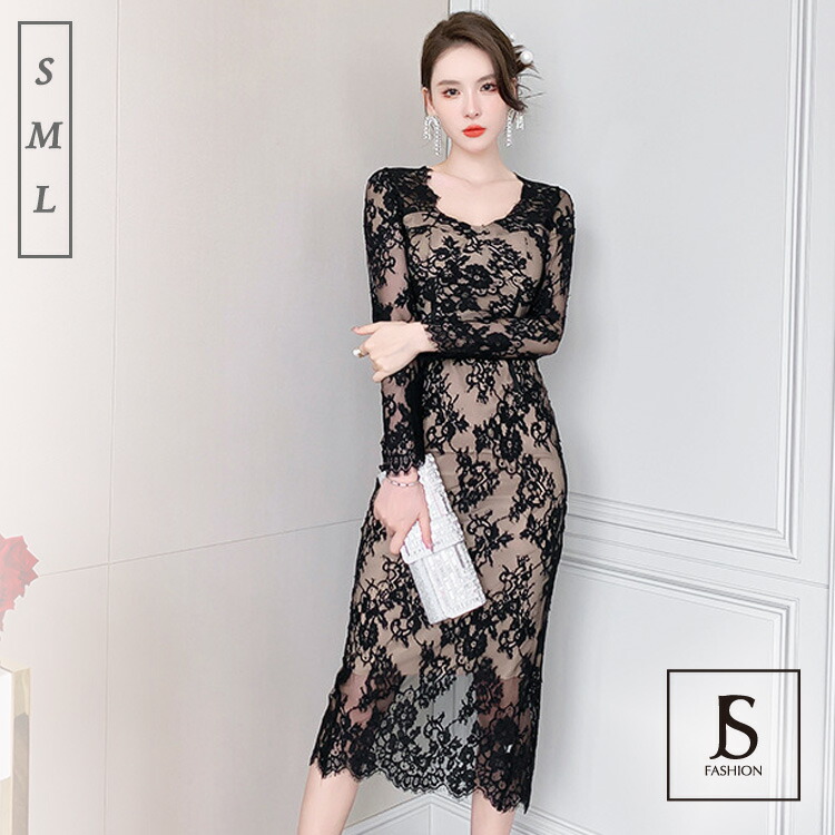 パーティードレス 総レースワンピース ミモレ丈[品番：JSFW0008991]｜JS  FASHION（ジェーエスファッション）のレディースファッション通販｜SHOPLIST（ショップリスト）