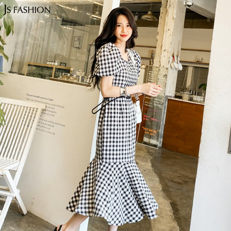 マーメイドワンピース ギンガムチェック ロングワンピース[品番：JSFW0008202]｜JS  FASHION（ジェーエスファッション）のレディースファッション通販｜SHOPLIST（ショップリスト）