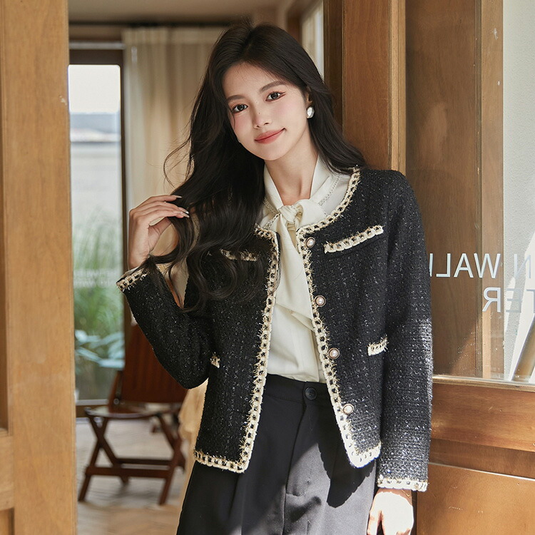 ツイードジャケット パールボタン 黒[品番：JSFW0012490]｜JS  FASHION（ジェーエスファッション）のレディースファッション通販｜SHOPLIST（ショップリスト）