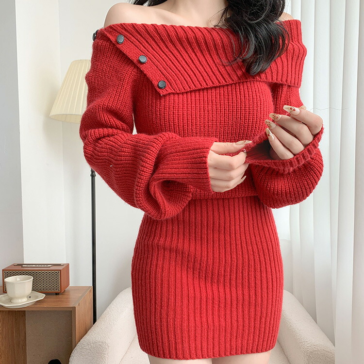 おふぃショルダー ニットワンピース 全4色[品番：JSFW0012446]｜JS  FASHION（ジェーエスファッション）のレディースファッション通販｜SHOPLIST（ショップリスト）
