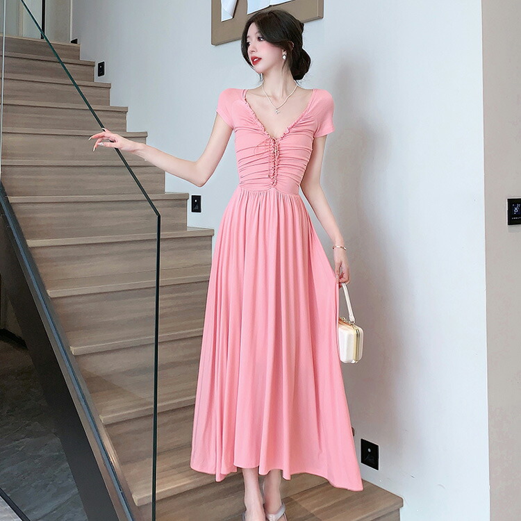 ロングワンピース 全4色 Vネック[品番：JSFW0010689]｜JS  FASHION（ジェーエスファッション）のレディースファッション通販｜SHOPLIST（ショップリスト）