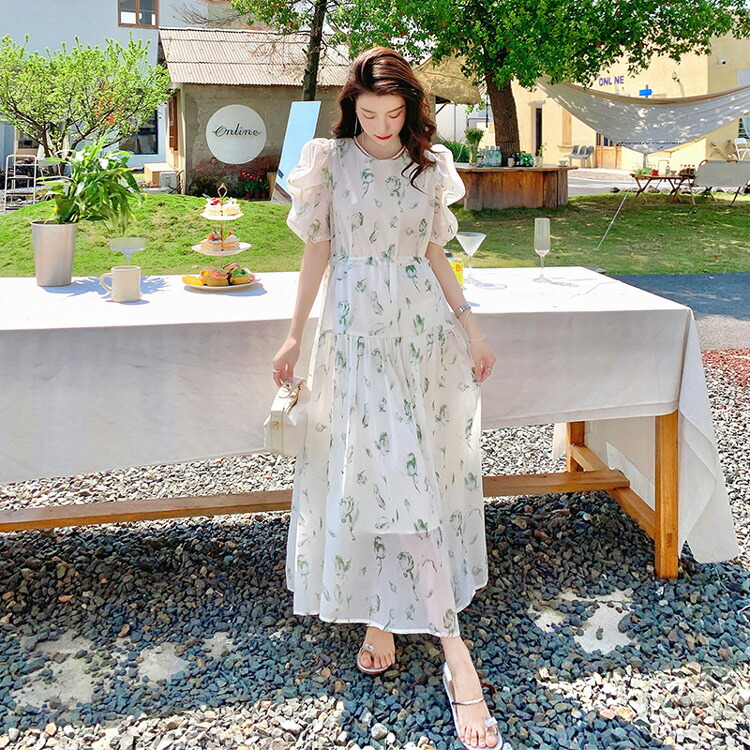 花柄ワンピース パフスリーブ シースルー[品番：JSFW0010970]｜JS  FASHION（ジェーエスファッション）のレディースファッション通販｜SHOPLIST（ショップリスト）