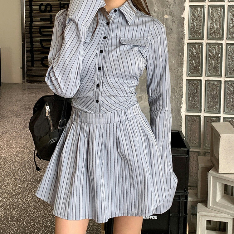 シャツワンピース ストライプ柄 襟付き[品番：JSFW0011708]｜JS  FASHION（ジェーエスファッション）のレディースファッション通販｜SHOPLIST（ショップリスト）