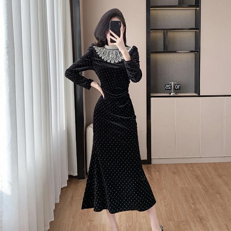 ベロアワンピース ビジュー付き パーティードレス[品番：JSFW0014594]｜JS  FASHION（ジェーエスファッション）のレディースファッション通販｜SHOPLIST（ショップリスト）