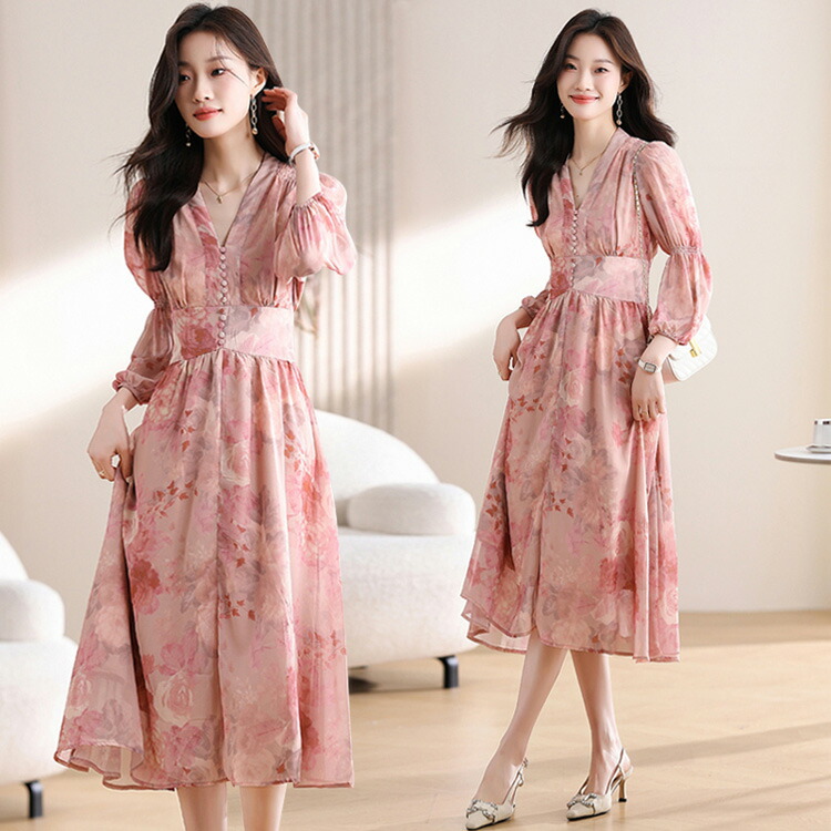 花柄ワンピース シフォン Aラインワンピ[品番：JSFW0014234]｜JS  FASHION（ジェーエスファッション）のレディースファッション通販｜SHOPLIST（ショップリスト）