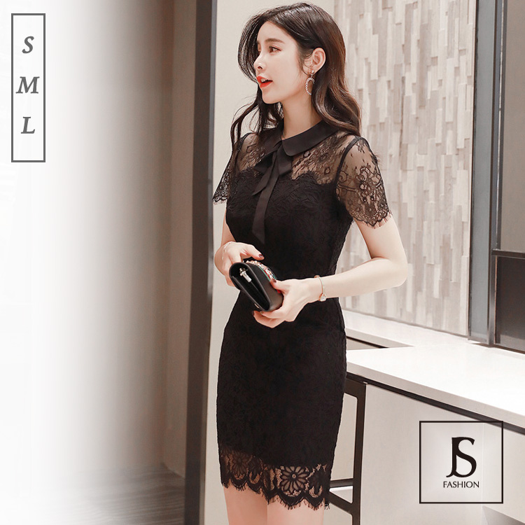 パーティードレス 総レースワンピース 首元リボン[品番：JSFW0007444]｜JS  FASHION（ジェーエスファッション）のレディースファッション通販｜SHOPLIST（ショップリスト）