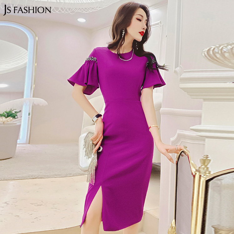 エレガント ビジュー付き ワンピース レディース服 フレアスリーブ ィシーンに Chicken Tj