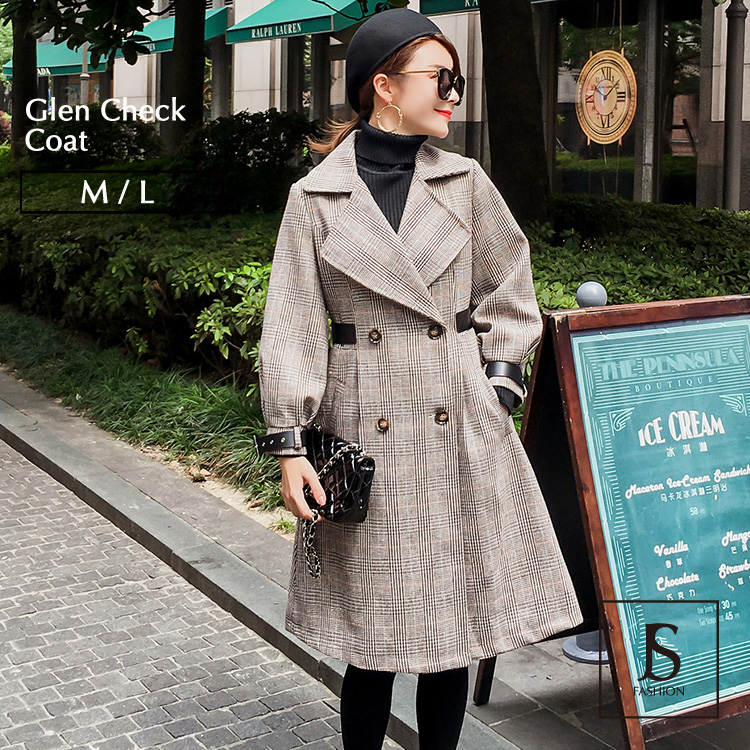 ベルトデザイン チェック柄Aラインコート バルーン袖[品番：JSFW0005566]｜JS  FASHION（ジェーエスファッション）のレディースファッション通販｜SHOPLIST（ショップリスト）