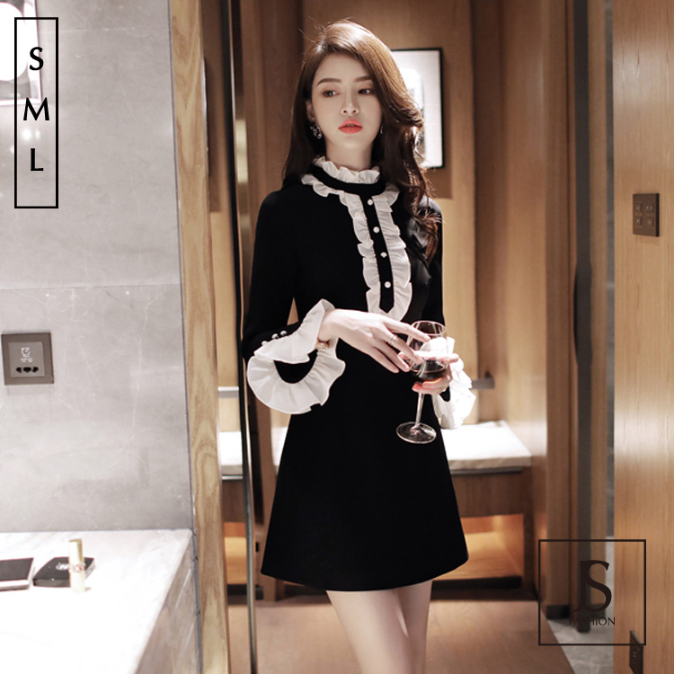 フリル仕様 バイカラーaラインワンピース ブラック 品番 Jsfw Js Fashion ジェーエスファッション のレディースファッション通販 Shoplist ショップリスト