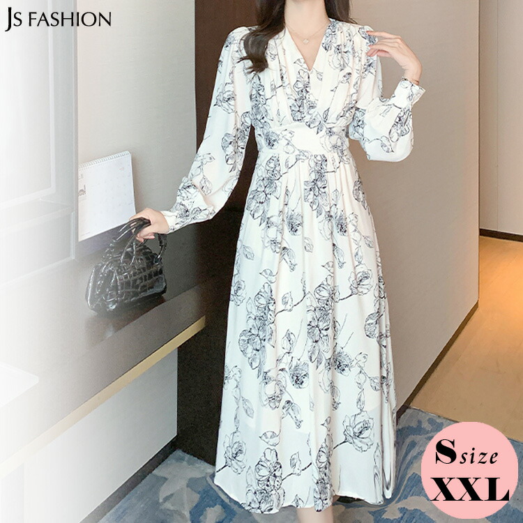 花柄 ワンピース Vネック[品番：JSFW0010637]｜JS  FASHION（ジェーエスファッション）のレディースファッション通販｜SHOPLIST（ショップリスト）