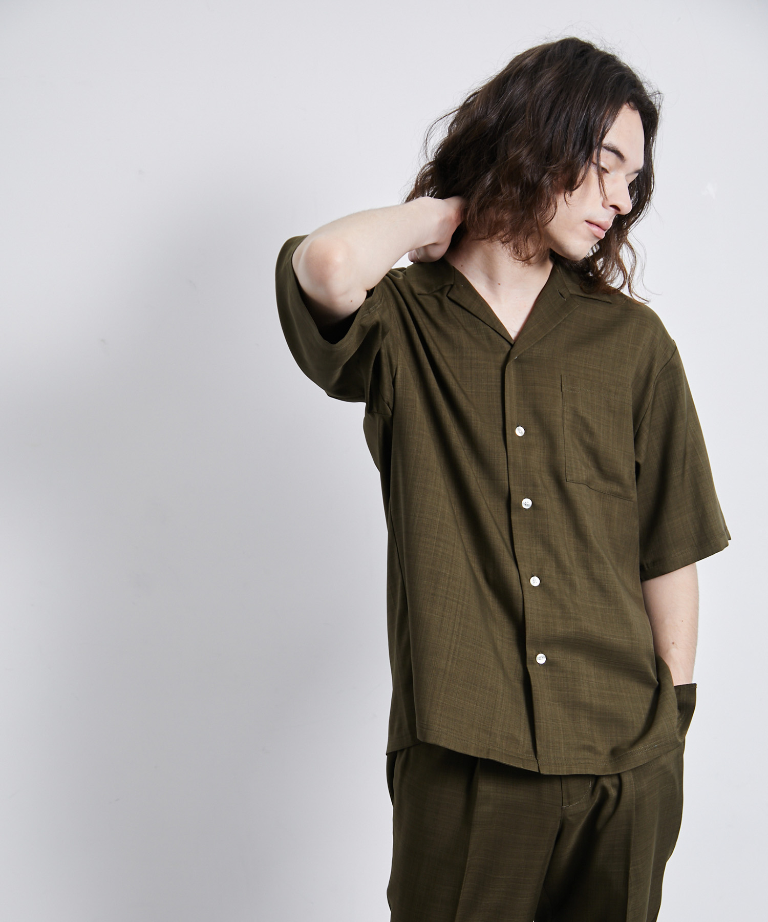 comoli コモリ OD オープンカラーシャツ Olive オリーブ - トップス