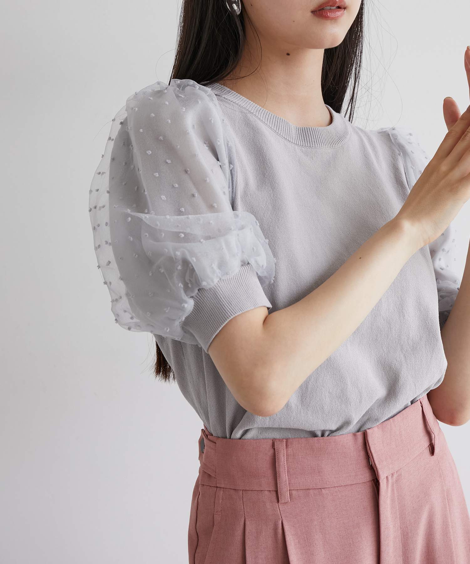 夏トップス総選挙/お気に入り登録No.1】袖シアードッキングニット[品番 