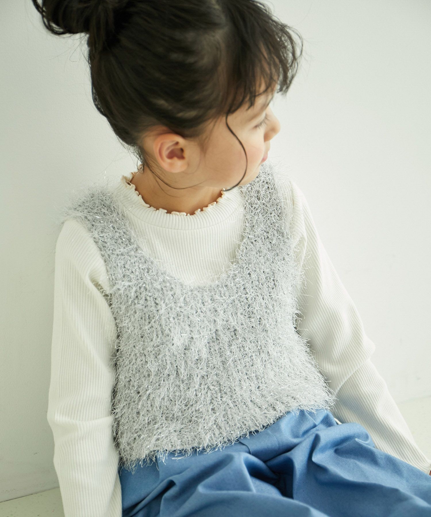 配色フリルネックニットプルオーバー/WEB限定サイズ:110cm[品番  