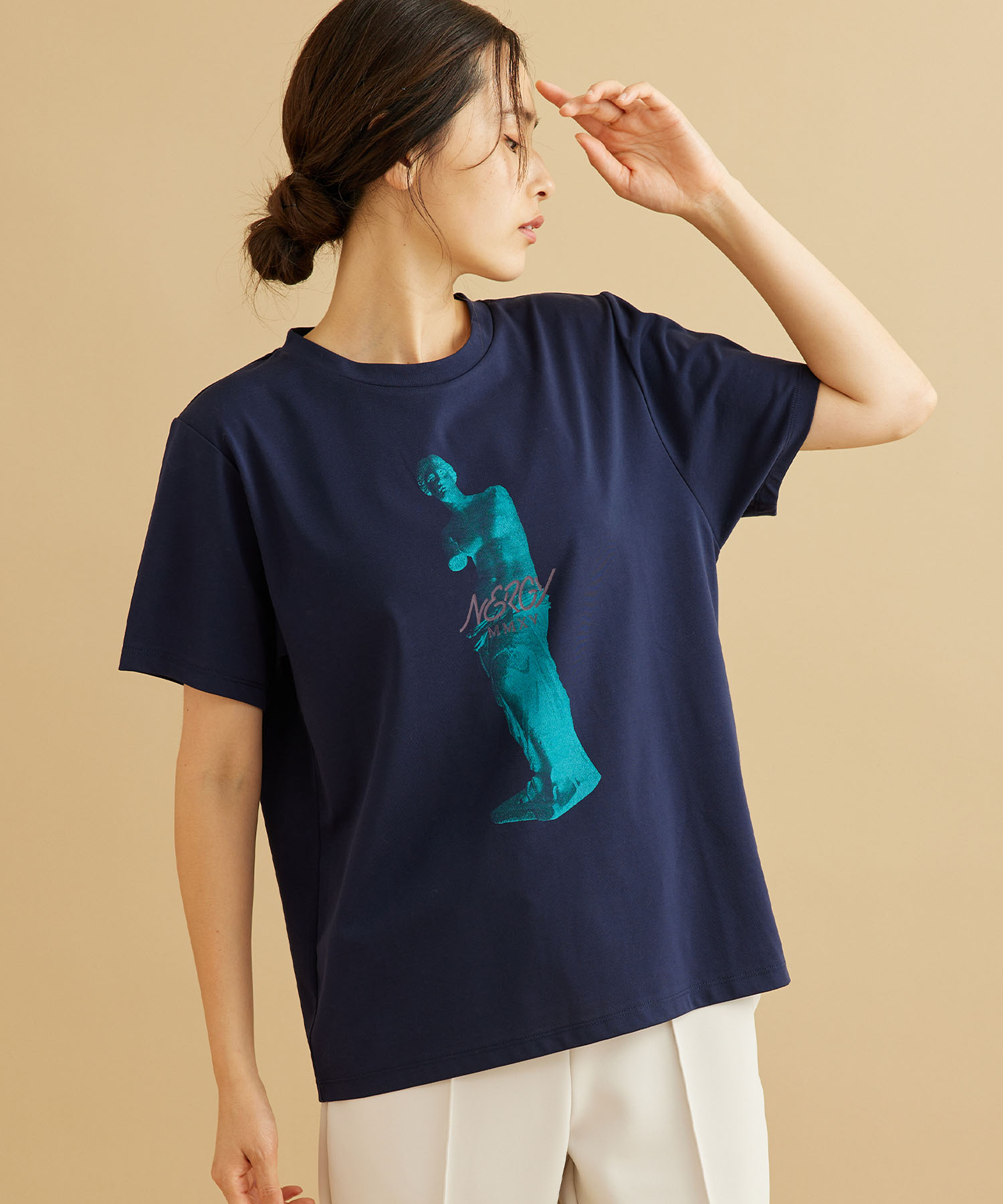 ブラウン(22)】【UV】アフロディーテプリント半袖Tシャツ[品番