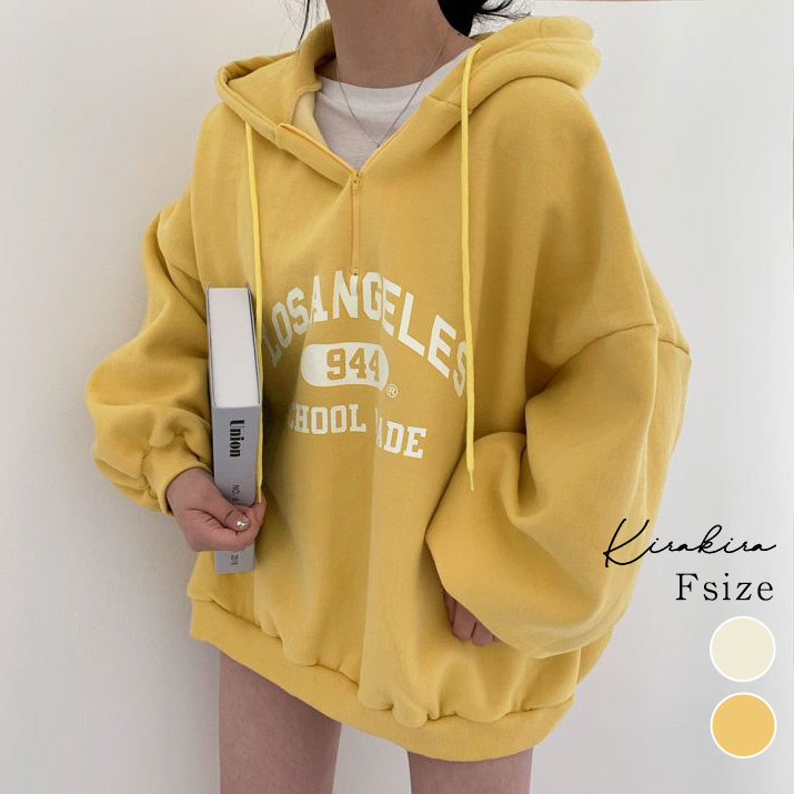 裏起毛ハーフジップスウェットパーカー ユニセックス ロゴ[品番：IK000007868]｜kirakiraShop  （キラキラショップ）のレディースファッション通販｜SHOPLIST（ショップリスト）