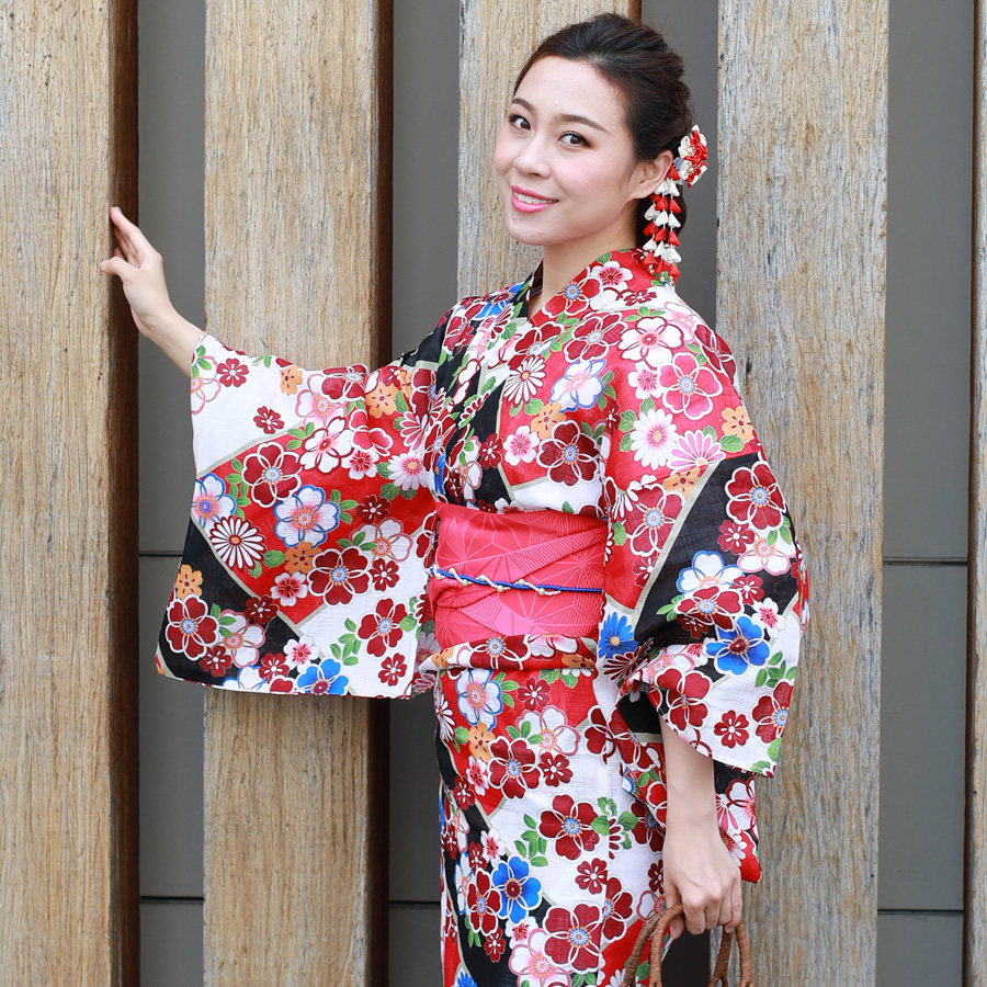 【10％OFF】 加羅紅色 浴衣セット はんなり弦に舞胡蝶☆高級綿麻ゆかた☆新品 着物・浴衣