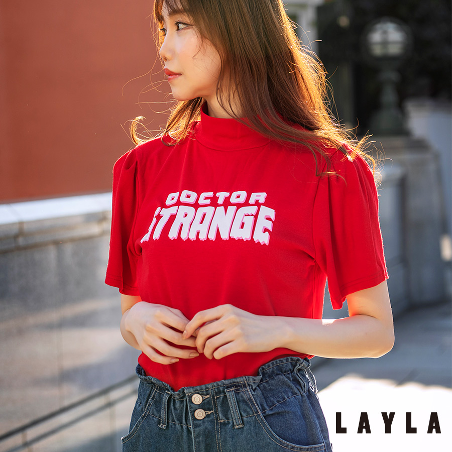 バブルスリーブプチハイネックロゴTシャツ ファッション通販 女性