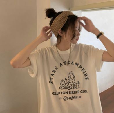 キャンププリントTシャツ ビックシルエット韓国系 ティシャツ[品番