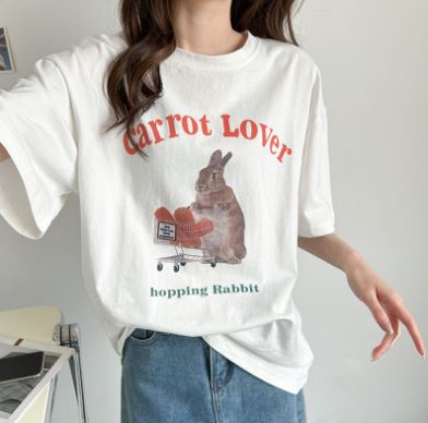 オーバーサイズウサギプリントＴシャツ ビックシルエット 韓国