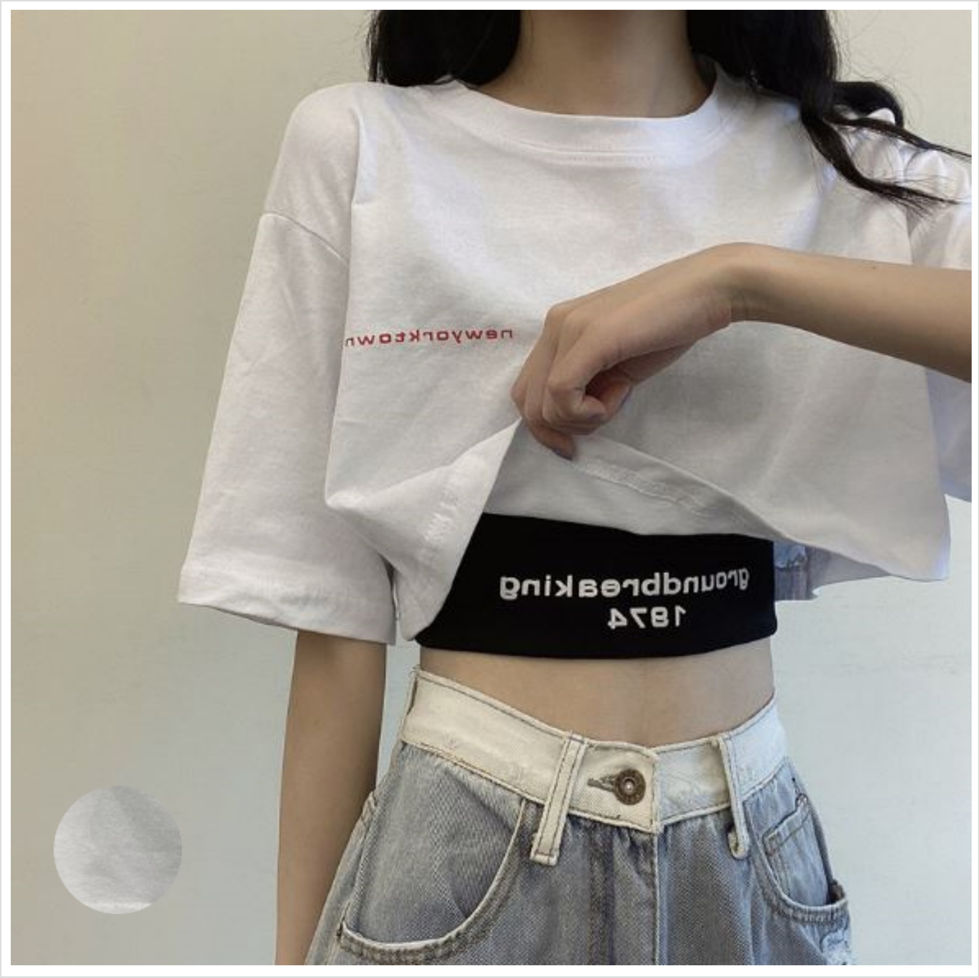 ショート丈タンクトップセットプリントTシャツ 韓国系 ティシャツ