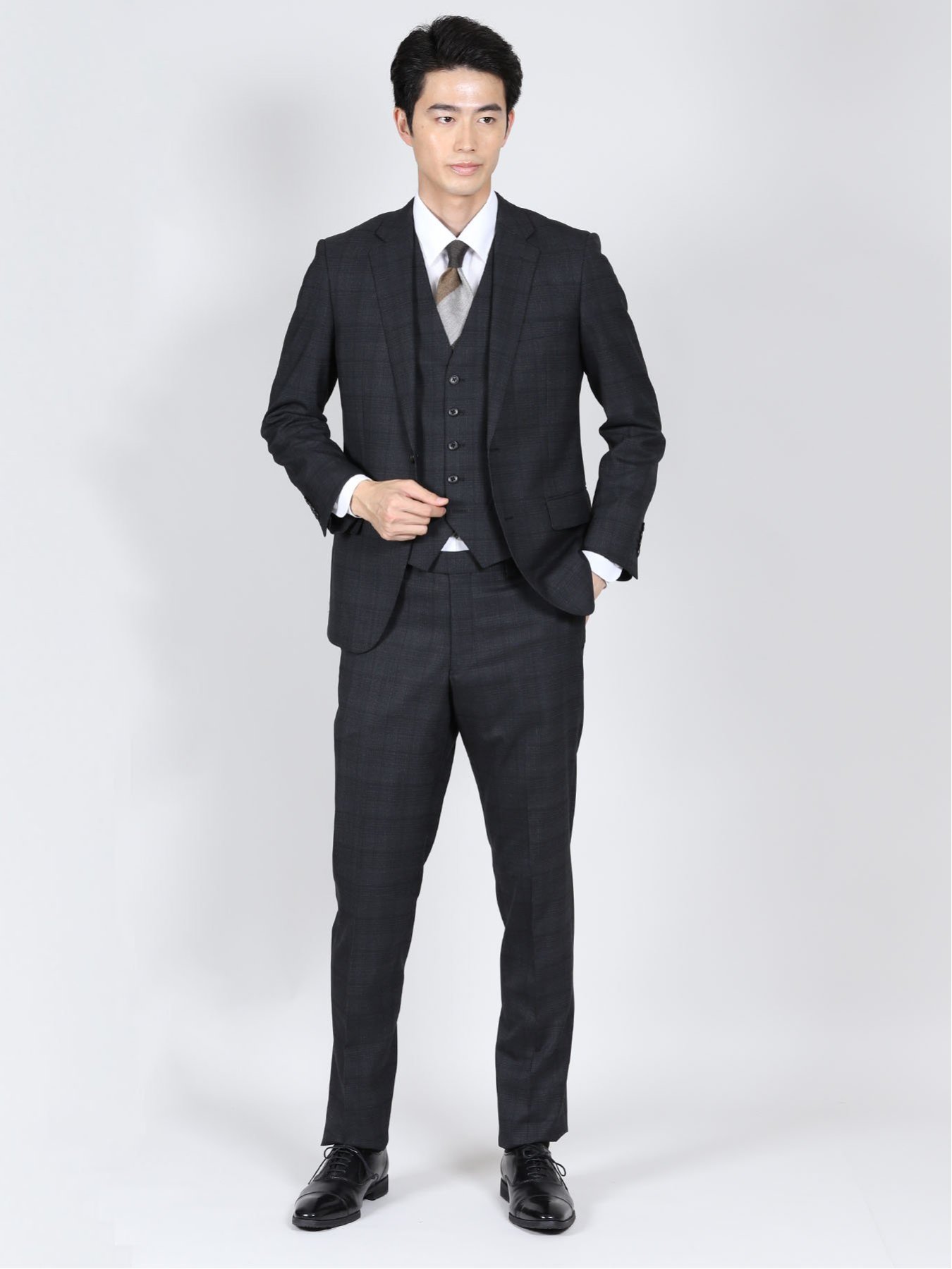 インベストメント クロージング INVESTMENT CLOTHING チェック ウールカシミア 3つボタンスーツ【サイズ表記なし（M位）】【メンズ】