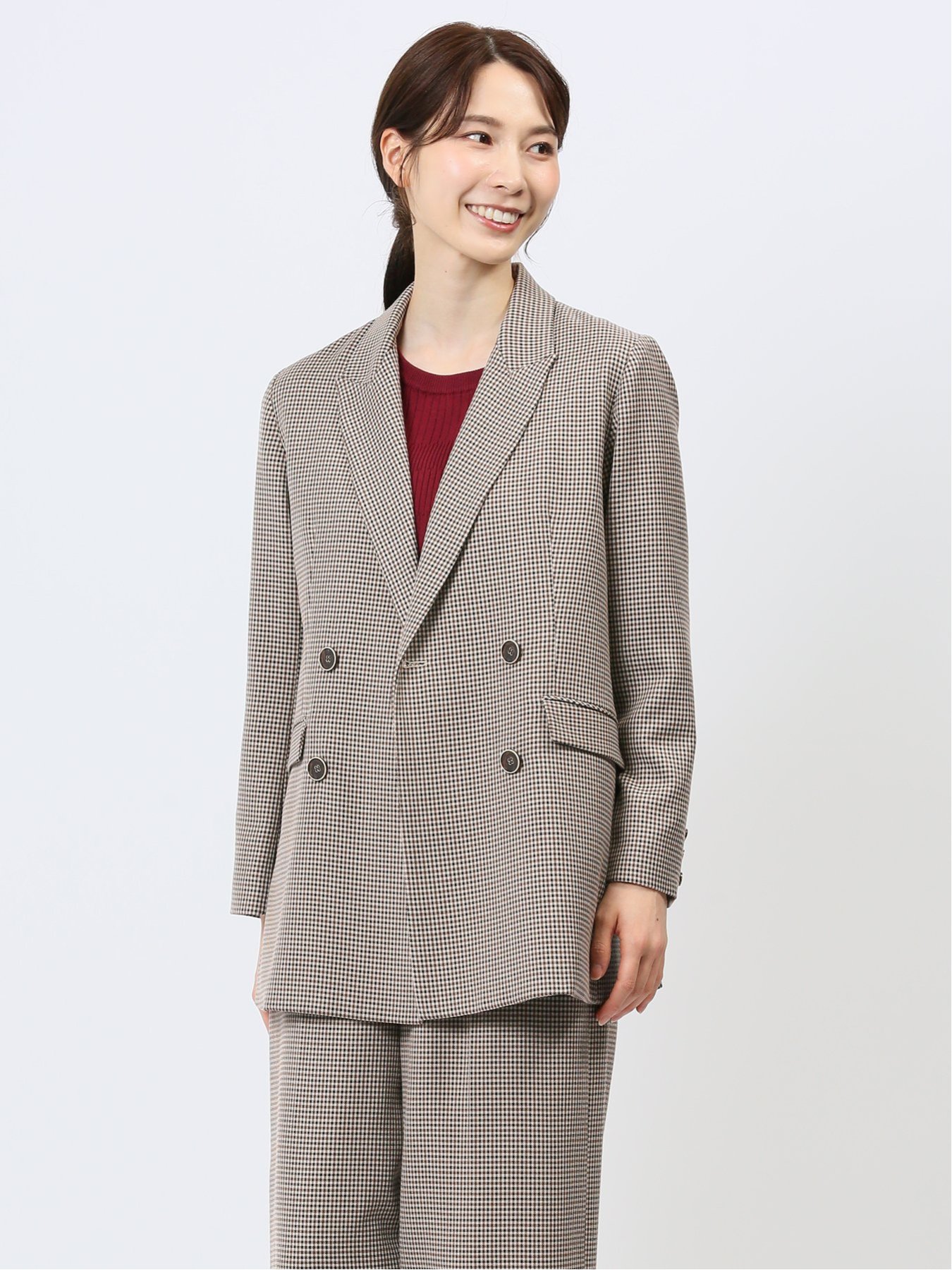 ストレッチウォッシャブル ガンクラブチェック柄 ダブルジャケット[品番：TKQJ0023210]｜TAKA-Q  WOMEN（タカキューウーマン）のレディースファッション通販｜SHOPLIST（ショップリスト）