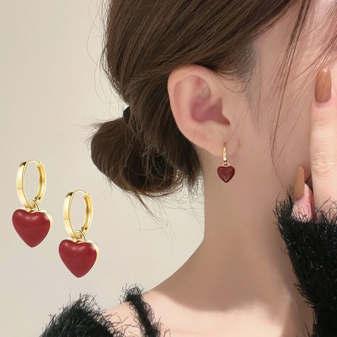 大人のワインレッドハートピアス ハート ぷっくり[品番：MSDL0003162]｜maison de  LATIR（メゾンドラティール）のレディースファッション通販｜SHOPLIST（ショップリスト）