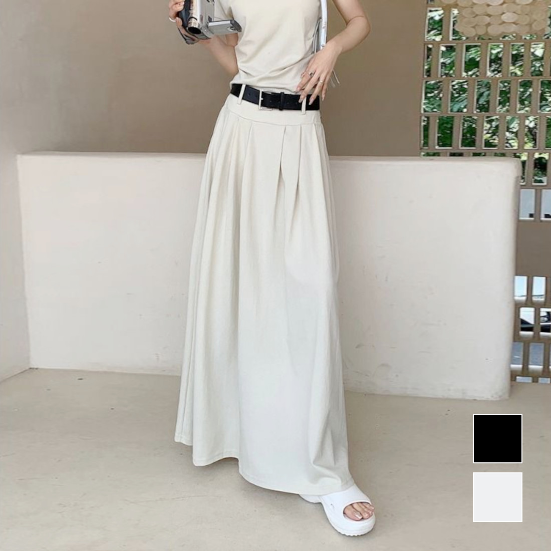 夏夏コーデに大活躍のAラインロングスカート ロング マキシスカート  