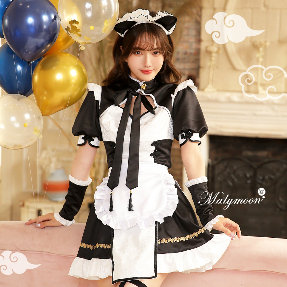 パンダメイド服 mini ワンピース チャイナメイド 白 - ミニワンピース