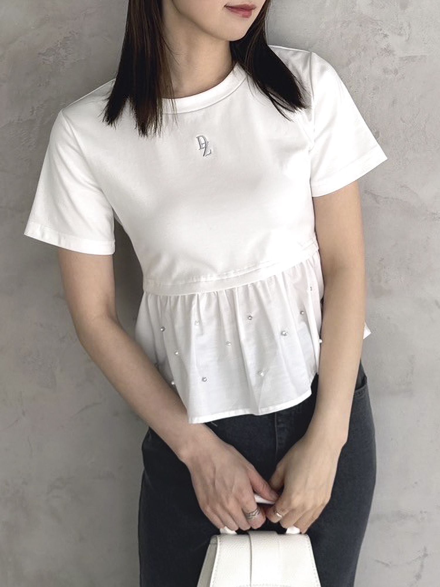 バックリボンビジューペプラムTシャツ[品番：MKSW0059008]｜dazzlin 