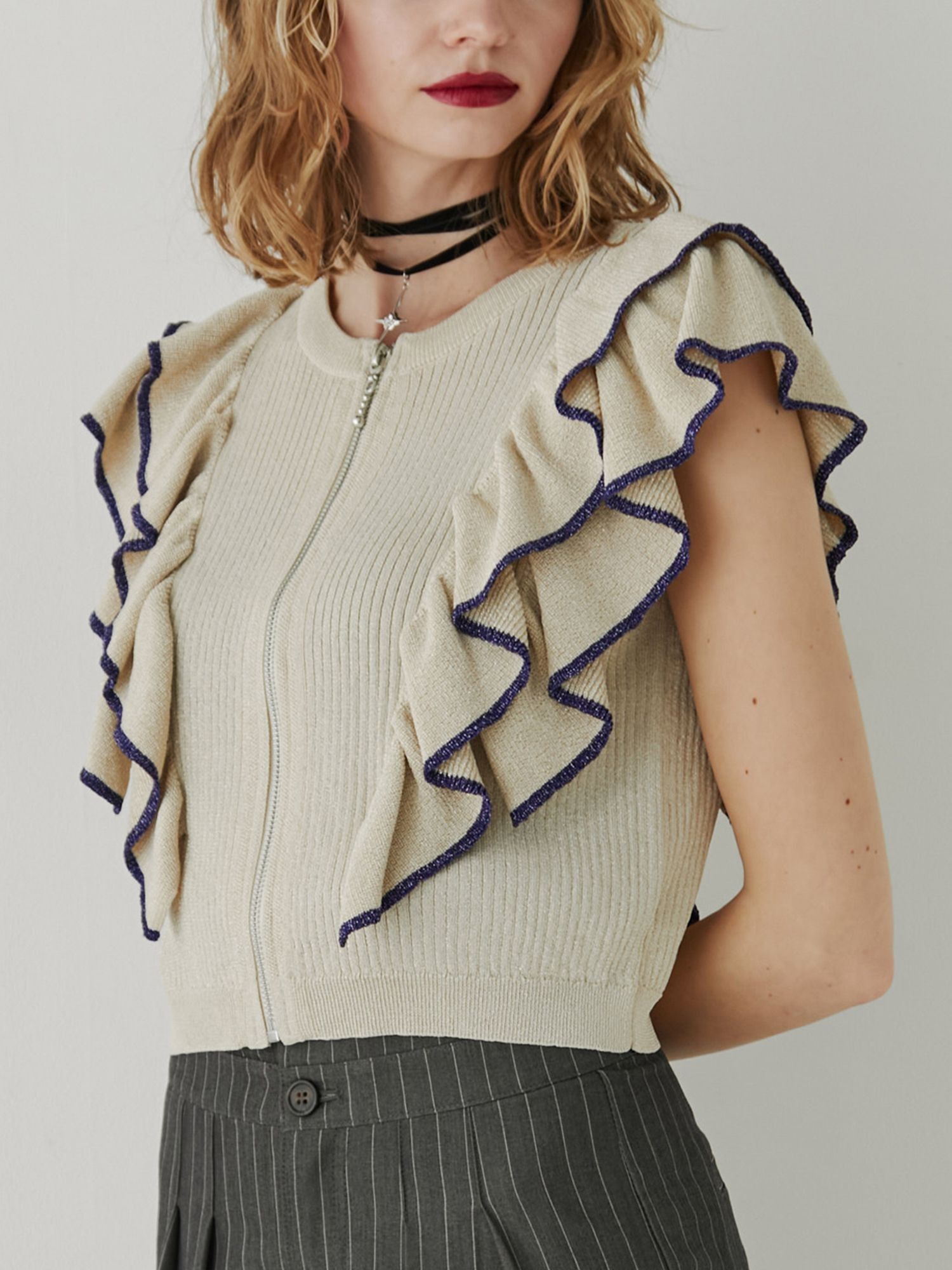 ZIPフリルラメニット[品番：MKSW0057293]｜jouetie（ジュエティ）の  