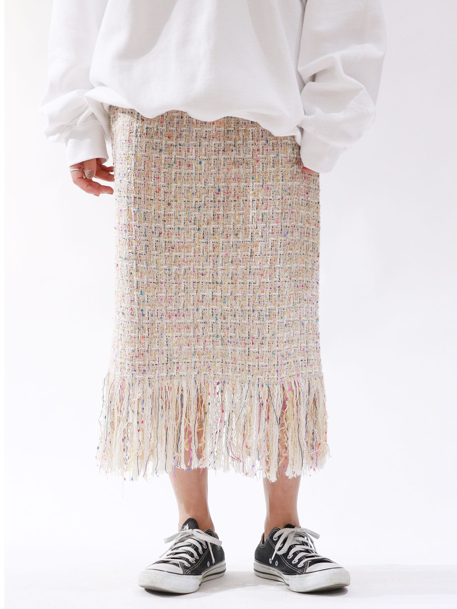 限定販売 スカート Tweed colorful Tweed スカート Tweed fringe skirt