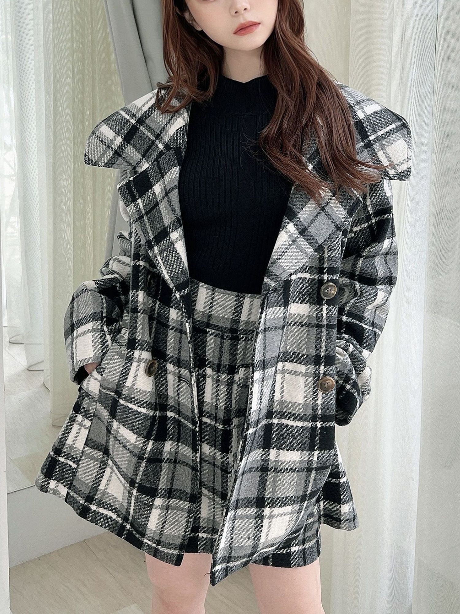 新品 シーニュ Cygne Josette ビッグカラーショートコート ツイード 新品 シーニュ Cygne Josette ビッグカラーショートコート ツイード