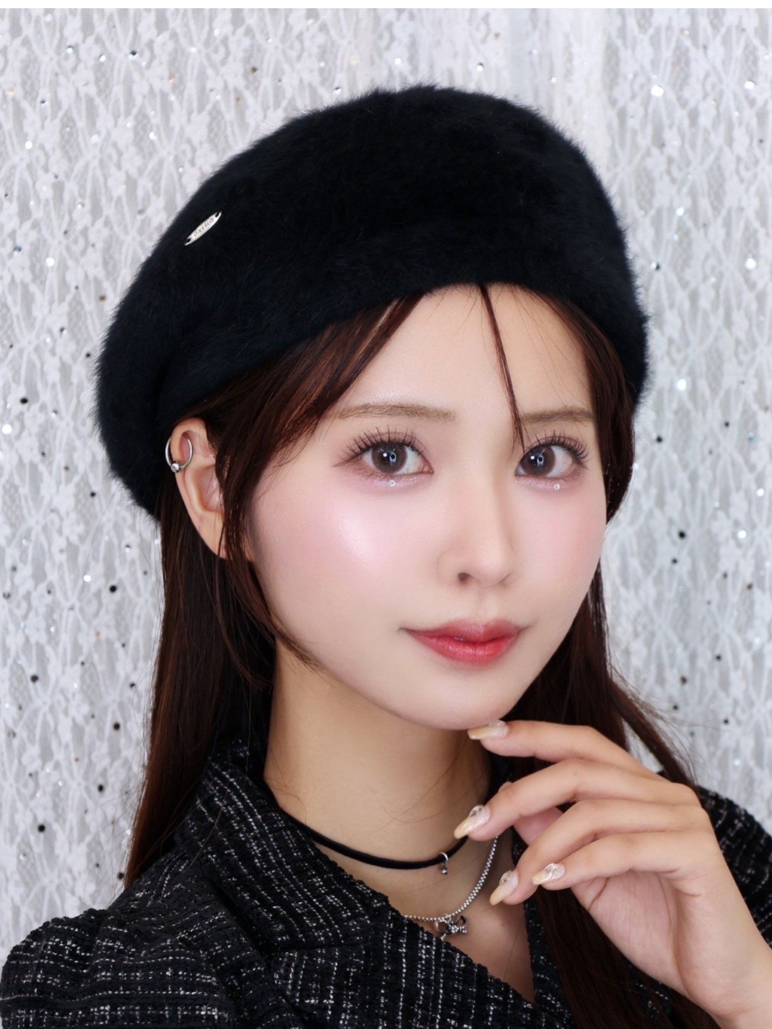 M me emeノベルティ ファーベレー帽 FAUX FUR BERET | S/M(07) SOLID