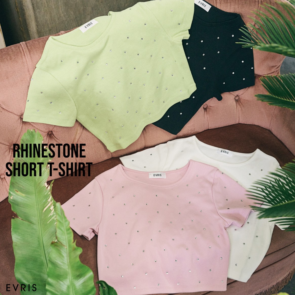 再入荷】ラインストーンコンパクトTシャツ[品番：MKSW0057517]｜EVRIS  