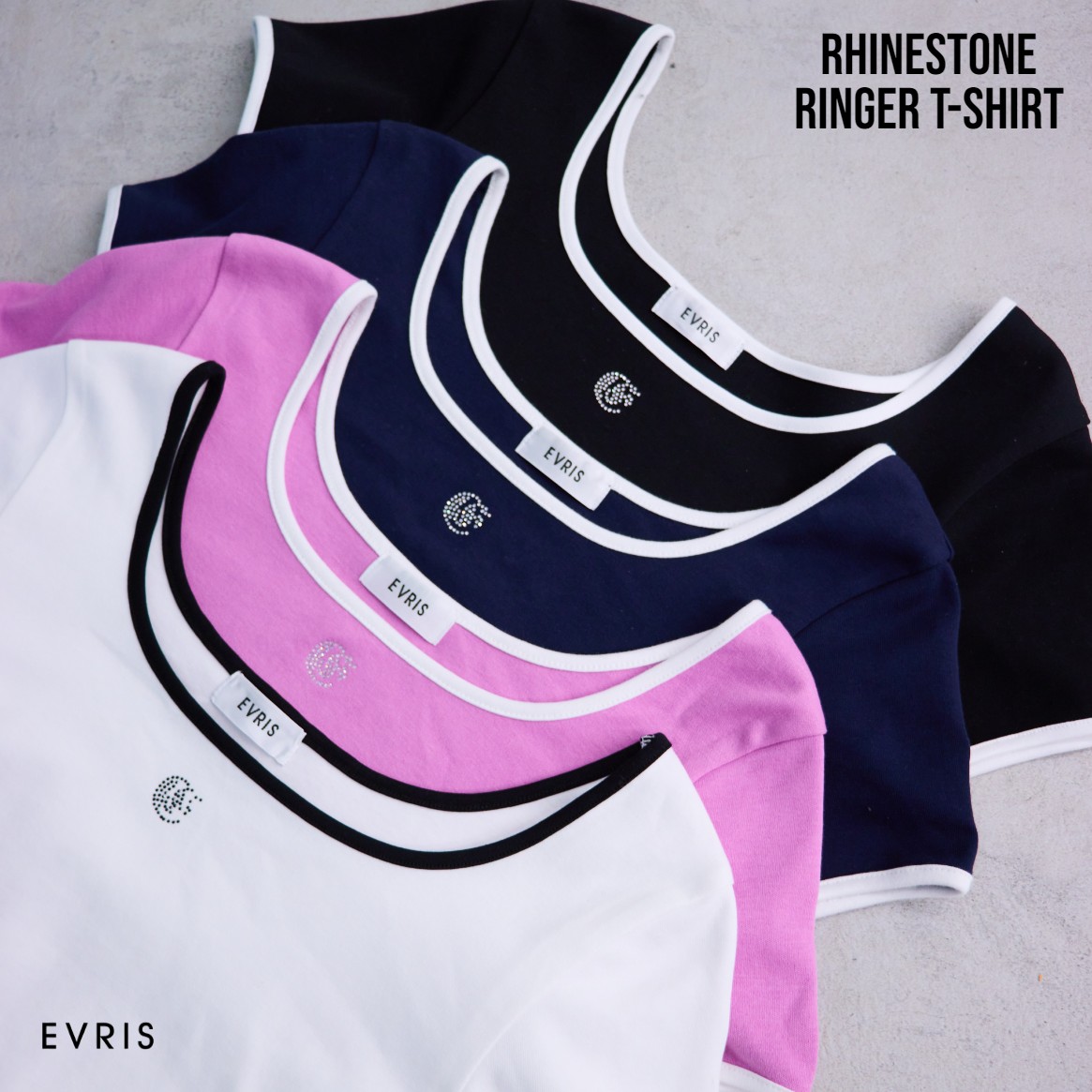 ラインストーンリンガーショートTシャツ[品番：MKSW0057518]｜EVRIS  