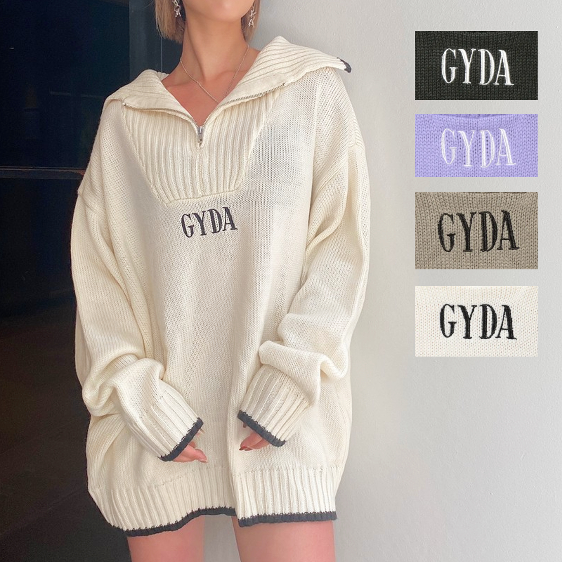 GYDA LOGO ハーフジップ  LOOSEニットトップス[品番：MKSW0048614]｜GYDA（ジェイダ）のレディースファッション通販｜SHOPLIST（ショップリスト）