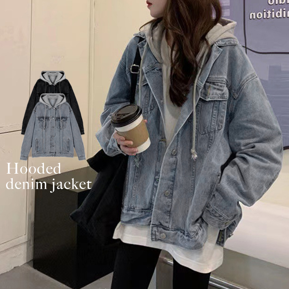 韓国デニムジャケット フード付き 大きい[品番：II000011035 