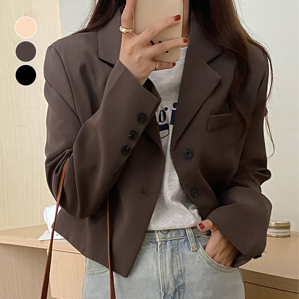 ⛎ショート丈 ジャケット■キャメル　羽織り　韓国ファッション レディース ■長袖