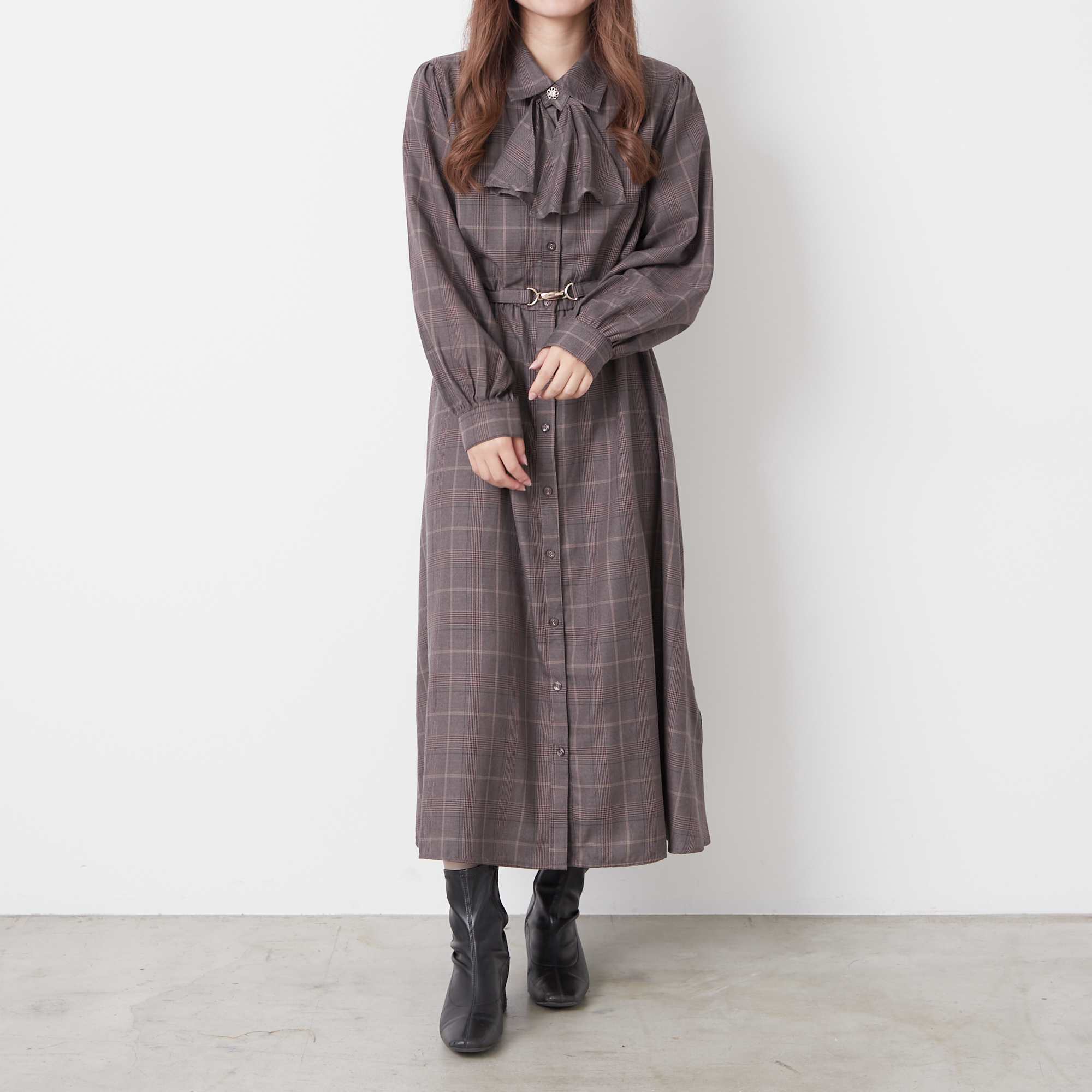 グレンチェックボウタイワンピース[品番：OLOW0011359]｜OLIVE des