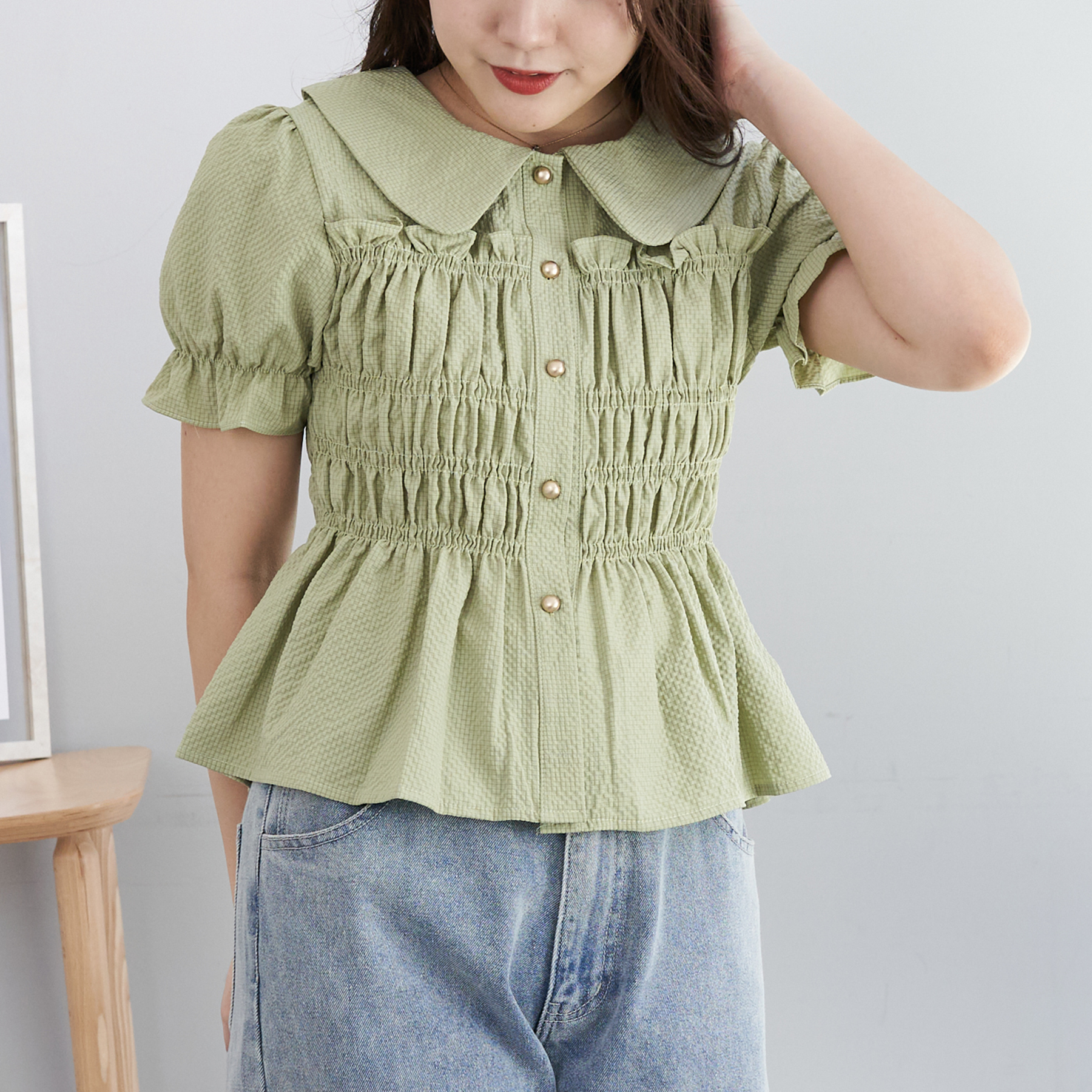 シャーリング衿付ブラウス[品番：OLOW0012811]｜OLIVE des OLIVE  