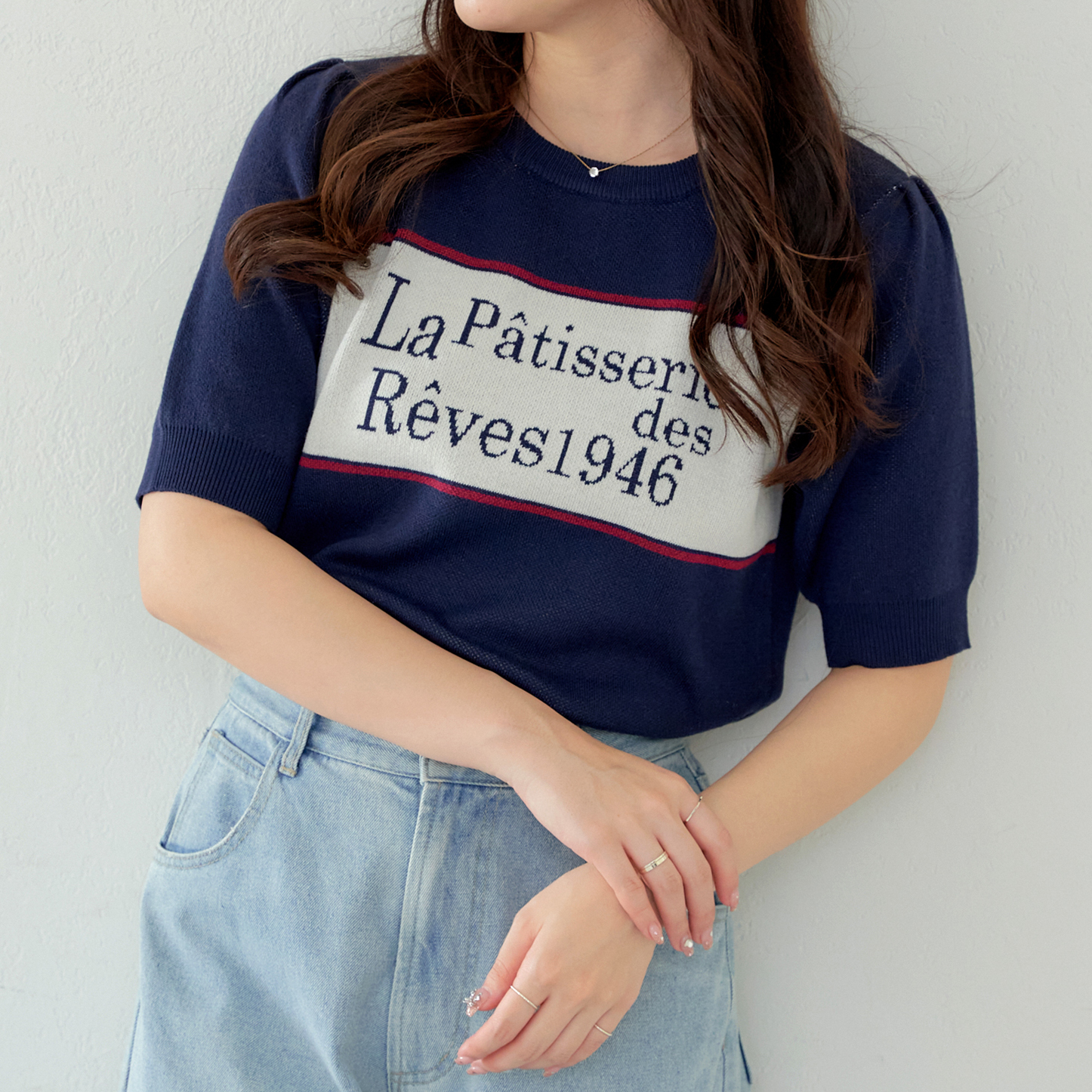 配色ロゴ半袖ニット[品番：OLOW0012301]｜OLIVE des OLIVE OUTLET 