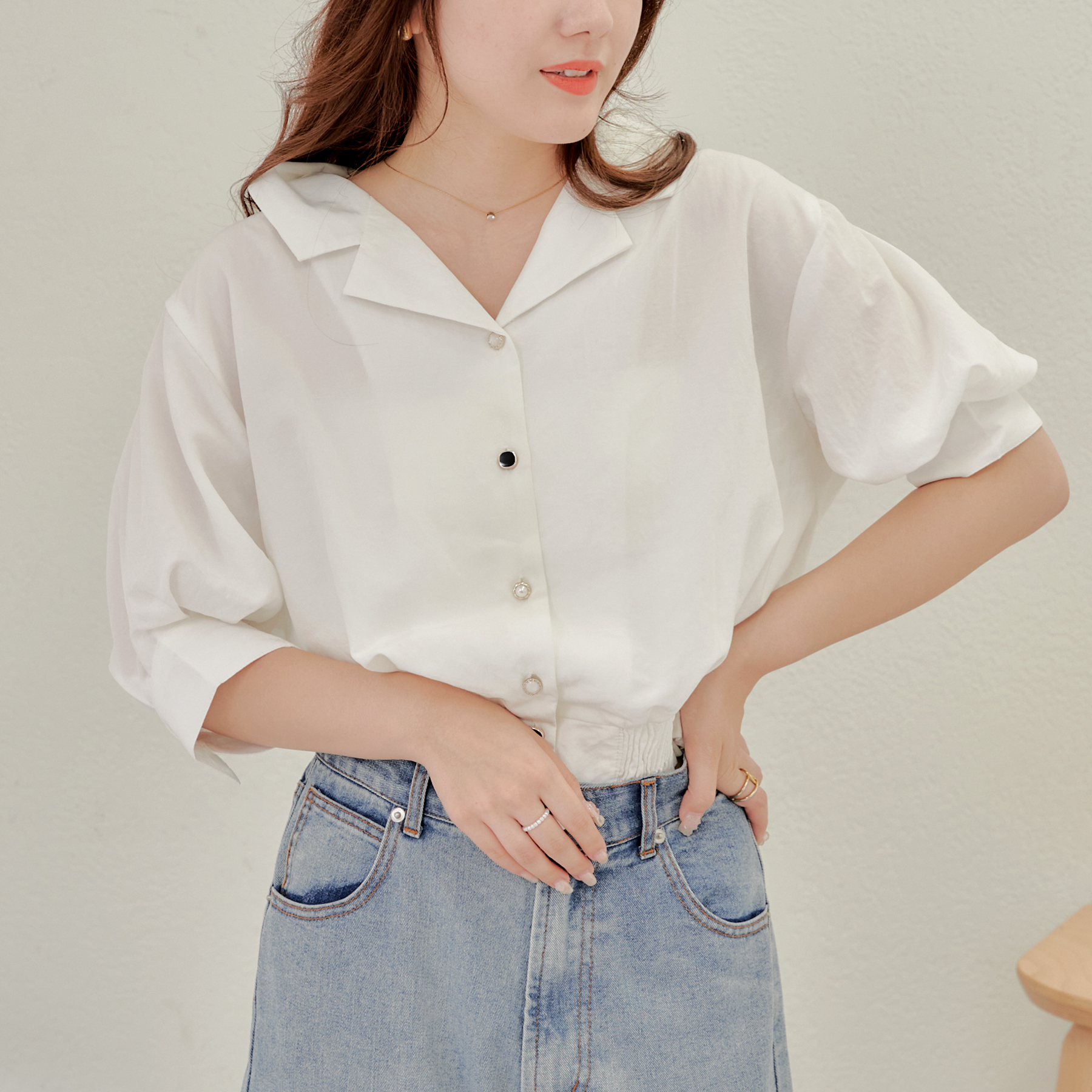 開襟衿シャーリングブラウス[品番：OLOW0013792]｜OLIVE des OLIVE 