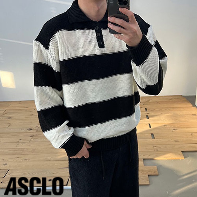 ASCLO(エジュクロ)Dro Border Collar Knit 韓国[品番