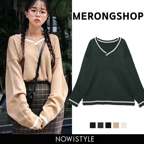 MERONGSHOPオーバーフィットVネックニット 韓国 韓国ファッション[品番：NWIW0002172]｜3rd  Spring（サードスプリング）のレディースファッション通販｜SHOPLIST（ショップリスト）