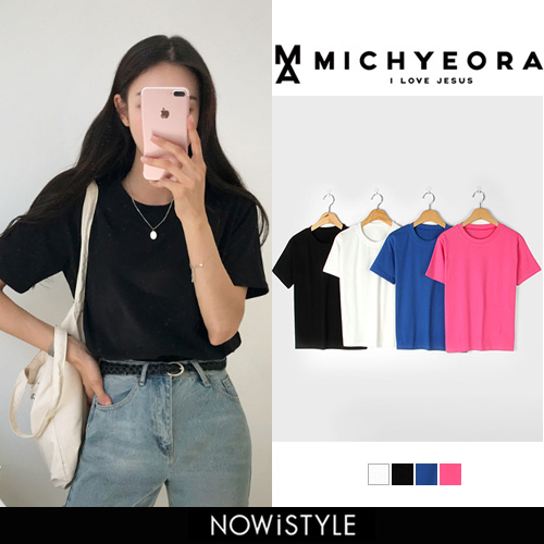 MICHYEORA(ミチョラ)ビタミン原色Tシャツ韓国 韓国ファッション Tシャツ トップス 半袖 ベーシック ちびT レディースファッション