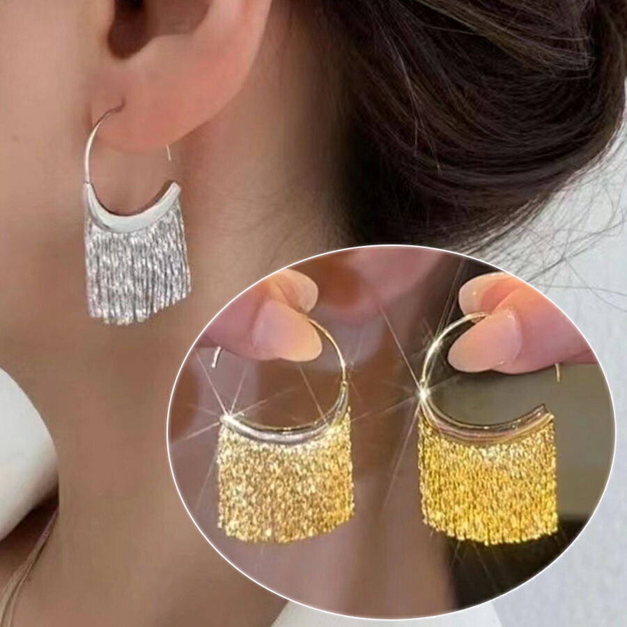 メタルフリンジピアス タッセルピアス シルバー
