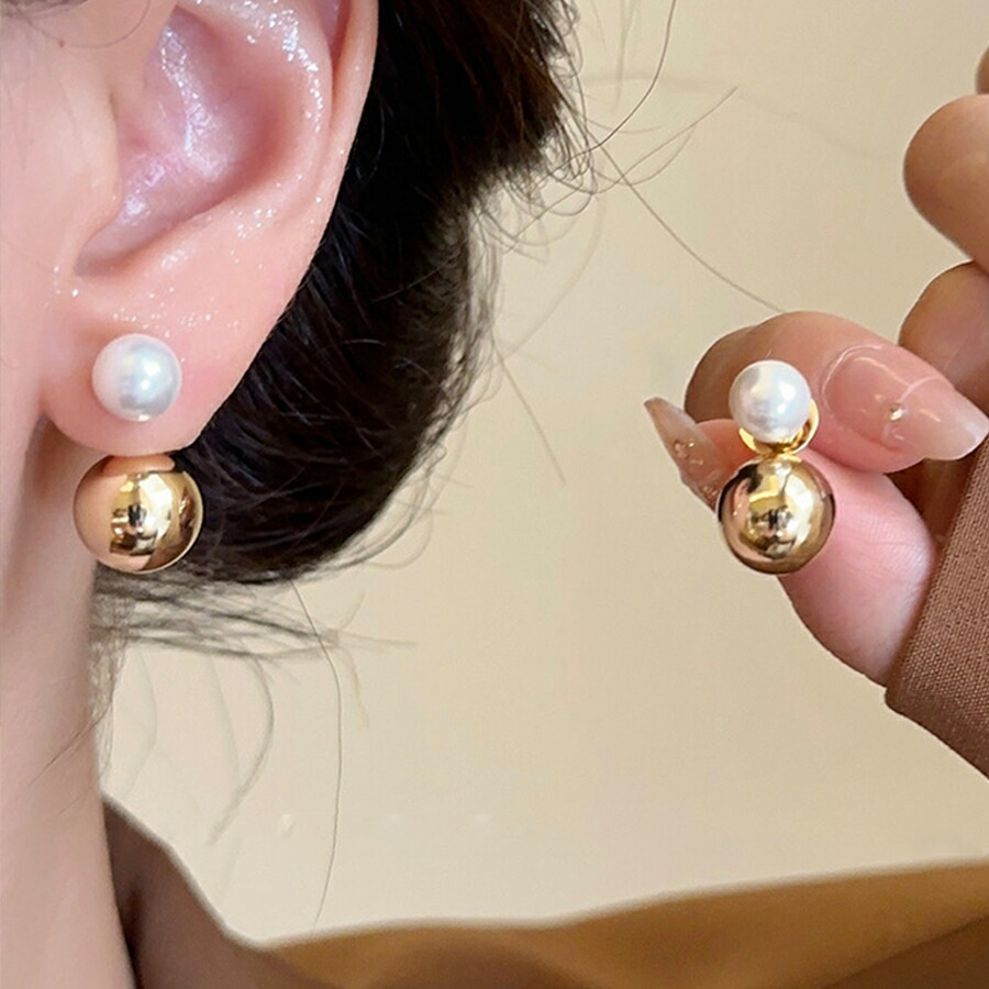 2way パール×メタリックボールピアス パーティー